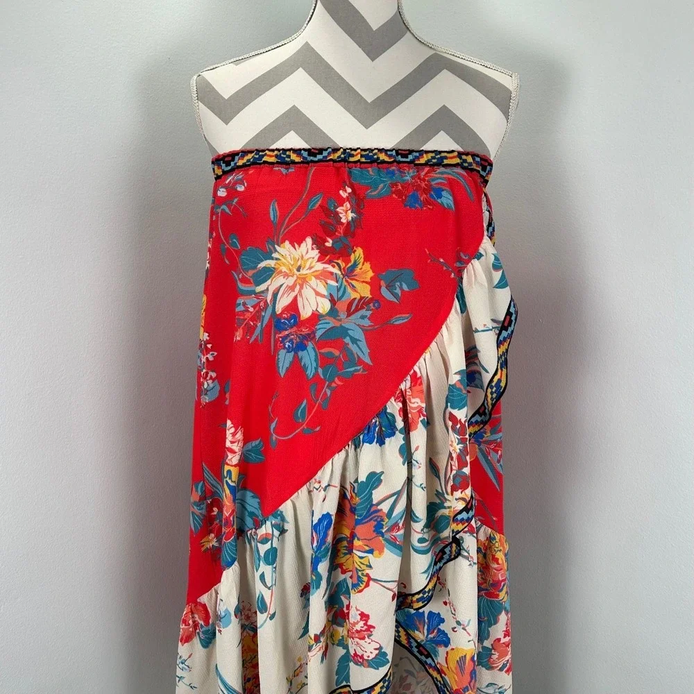 Flying Tomato Maxi Skirt Red Floral Ruffle High Low Peasant Euro Bohemian L - Picture 6 of 6